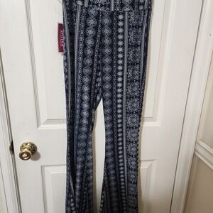 Satina Navy Patterned Flare Pants Size Medium NWT